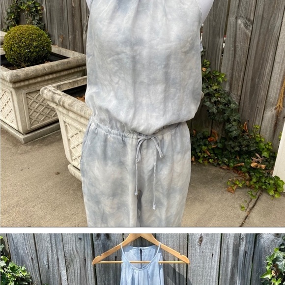 Cloth & Stone dip died tie dye blue light weight summer sleeveless jumpsuit - Picture 13 of 13
